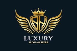 Luxury royal wing Letter BH crest Gold color Logo vector, Victory logo, crest logo, wing logo, vector logo template.