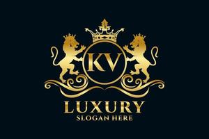 Initial KV Letter Lion Royal Luxury Logo template in vector art for luxurious branding projects and other vector illustration.