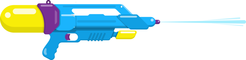 Water gun. blue color guns toy flat design png