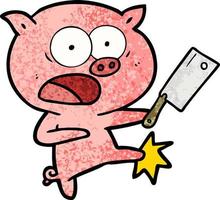 cartoon pig shouting and kicking vector