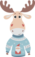 Portrait of funny deer in Christmas sweater png