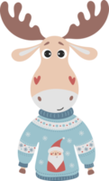 portrait de cerf drôle en pull de noël png