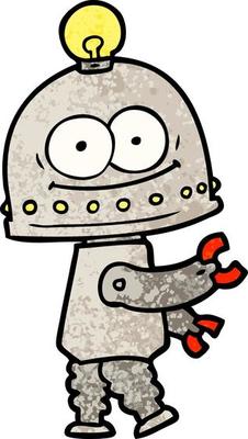happy carton robot with light bulb