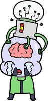 cartoon big brain alien crying with brain interface vector