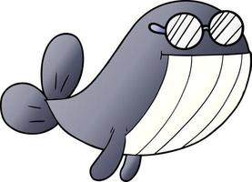cartoon whale wearing spectacles vector