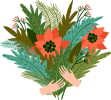 Hands with Christmas bouquet png