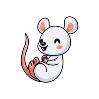 Cute little white mouse cartoon laughing vector