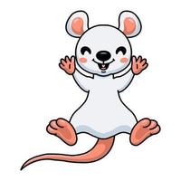 linda caricatura de ratoncito blanco levantando las manos vector