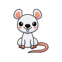 lindo ratoncito blanco dibujos animados sentado vector