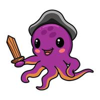 Cute little pirate octopus cartoon vector