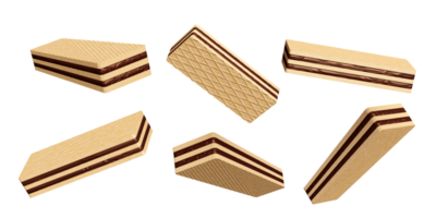 palitos de oblea crujientes recubiertos de chocolate aislados. publicidad para embalaje, ilustración 3d png