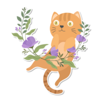 cat and wreath cartoon sticker png