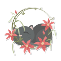 cat and wreath cartoon sticker png