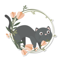 cat and wreath cartoon sticker png