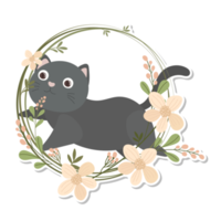 cat and wreath cartoon sticker png