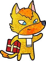 fox cartoon character with present vector