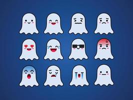 collection of cute kawaii ghost emoji cartoon vector illustration halloween stickers