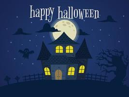 haunted house spooky ghost in fullmoon halloween midnight scary vector
