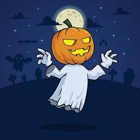 spooky halloween jack o lantern pumpkin ghost in fullmoon night vector