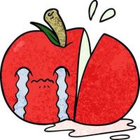 manzana en rodajas triste de dibujos animados vector