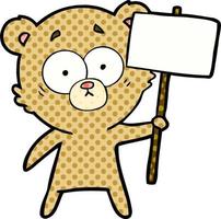 bear cartoon chraracter with protest sign vector