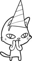 cartoon cat wearing party hat vector