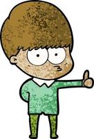 curious cartoon boy giving thumbs up sign vector