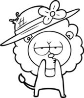 cartoon lion wearing hat vector