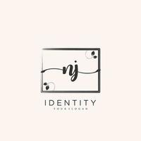 NJ Handwriting logo vector of initial signature, wedding, fashion, jewerly, boutique, floral and botanical with creative template for any company or business.