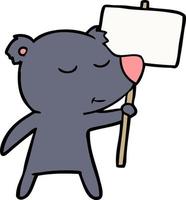 personaje de dibujos animados de oso con signo de protesta vector