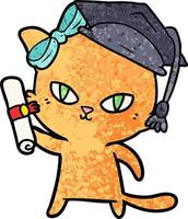 lindo gato de dibujos animados que se gradúa vector