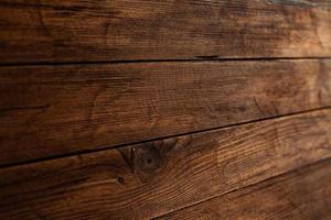 Vintage colored wood background texture with knots and nail holes. Old painted wood wall. Wooden dark horizontal boards. Front view with copy space. photo