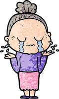 cartoon crying old lady vector