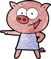 cheerful pig in dress pointing cartoon vector