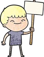 cartoon smiling boy with placard vector