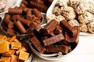 Dessert for christmas. Assortment of sweet confectionery with chocolate candies and pralines. photo