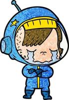 niña astronauta llorando de dibujos animados vector