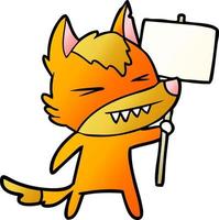 personaje de dibujos animados de fox con signo de protesta vector