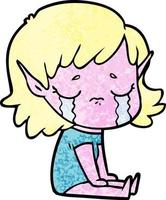 niña elfa llorando de dibujos animados vector