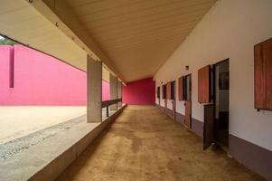 Luis Barragan's Cuadra San Cristobal pink wall, endemic vegetation and sandy ground in the background photo