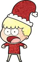 cartoon shocked man in xmas hat vector