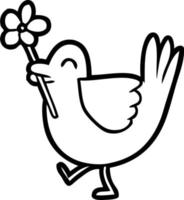 cartoon bird with flower vector