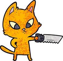 confused cartoon cat with saw vector