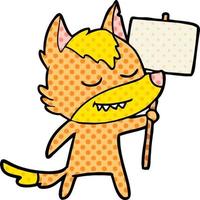 fox cartoon character with protest sign vector