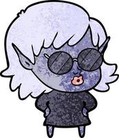 bonita caricatura elfo chica con gafas de sol vector