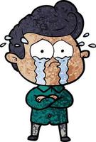 cartoon crying man with crossed arms vector