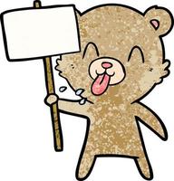 rude cartoon bear with protest sign vector