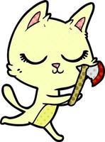 calm cartoon cat with axe vector