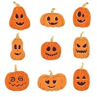 Set orange pumpkin with funny faces for the holiday Halloween. Vector illustration.