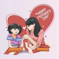 Happy mothers day. Mother teaches a daughter to study vector illustration free download